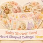 An assortment of heart-shaped collages on a pastel surface, featuring blank spaces.