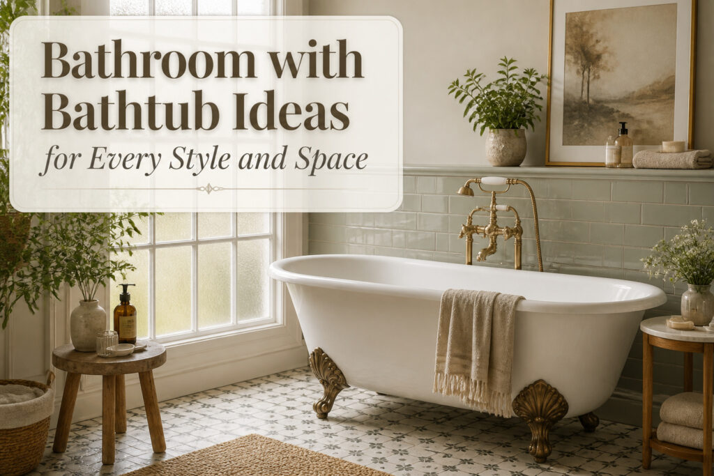 A collage of various bathtub styles and designs in different bathroom settings.