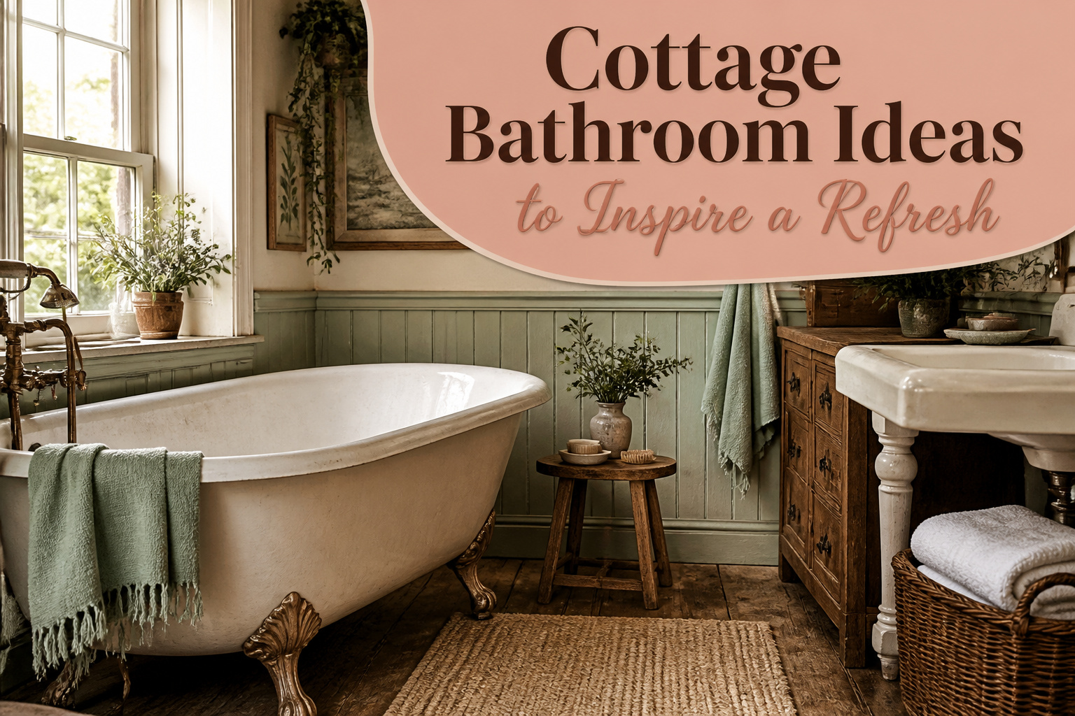 A stylish cottage bathroom featuring vintage elements and modern fixtures.