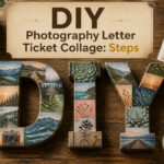 An array of vibrant paper mache letters with craft supplies on a wooden table.