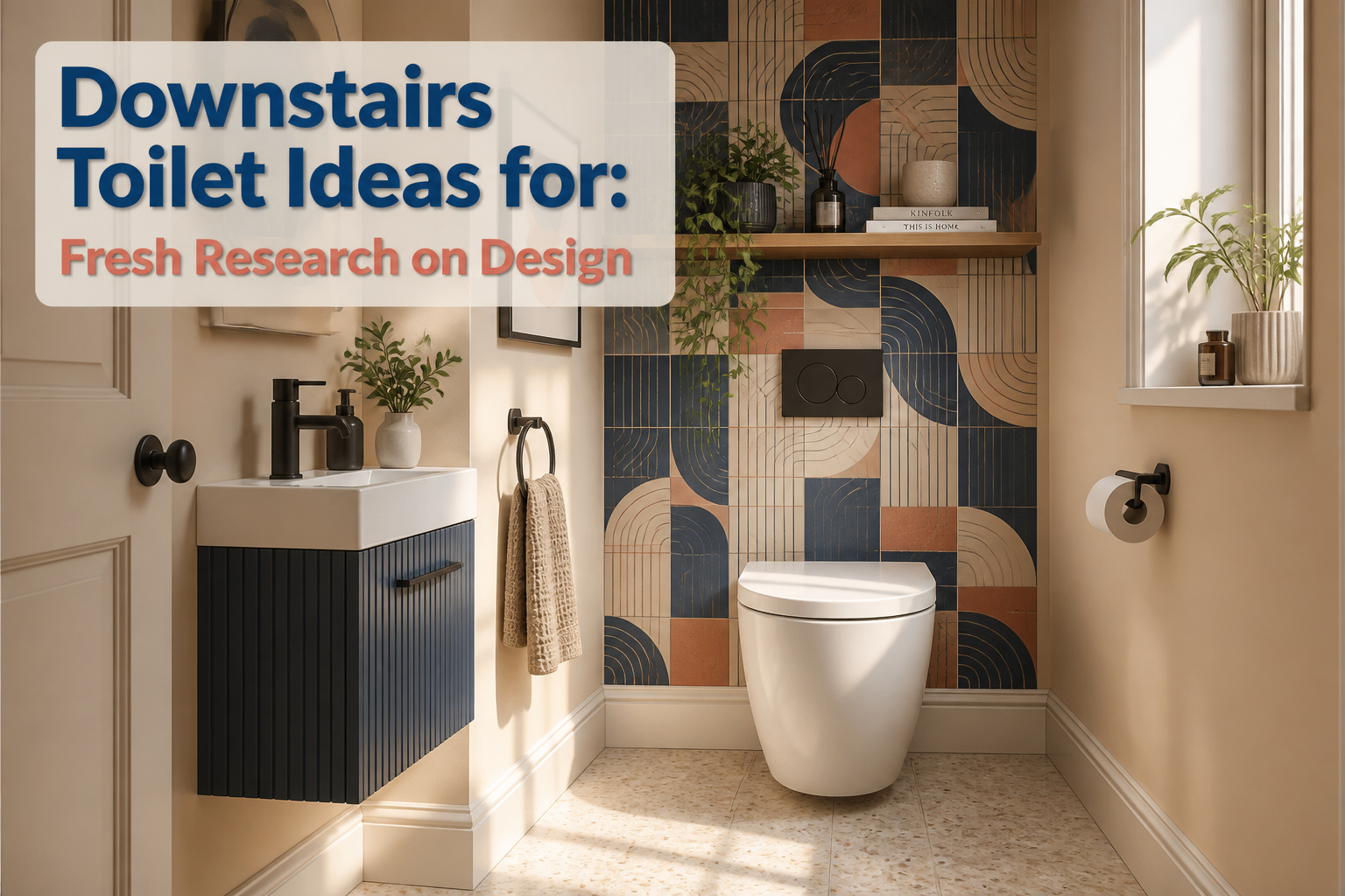 Downstairs toilet with bold floral wallpaper, white sink, and chrome fixtures.