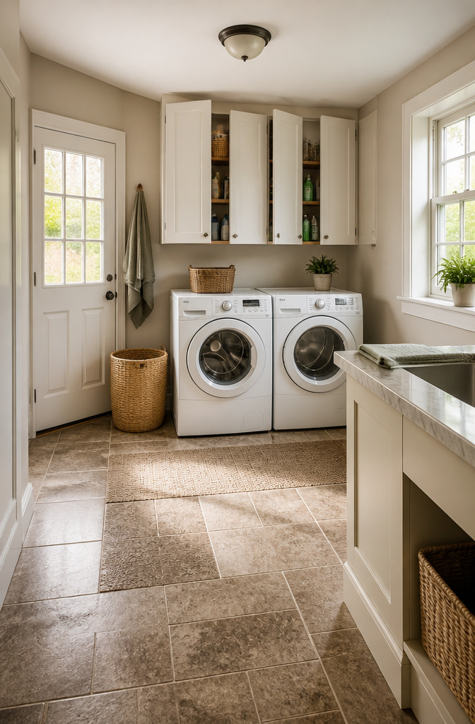9 Utility Room Cabinet Ideas for Storage, Style and Budget in 2026 1 Wall-mounted upper cabinets installed above a washer and dryer.