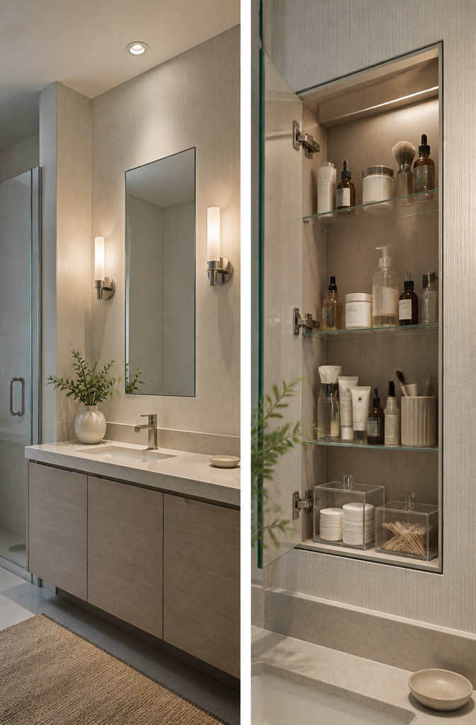 20 Small Bathroom Vanity Organization Ideas for 2026 10 A recessed medicine cabinet is installed above a bathroom vanity.
