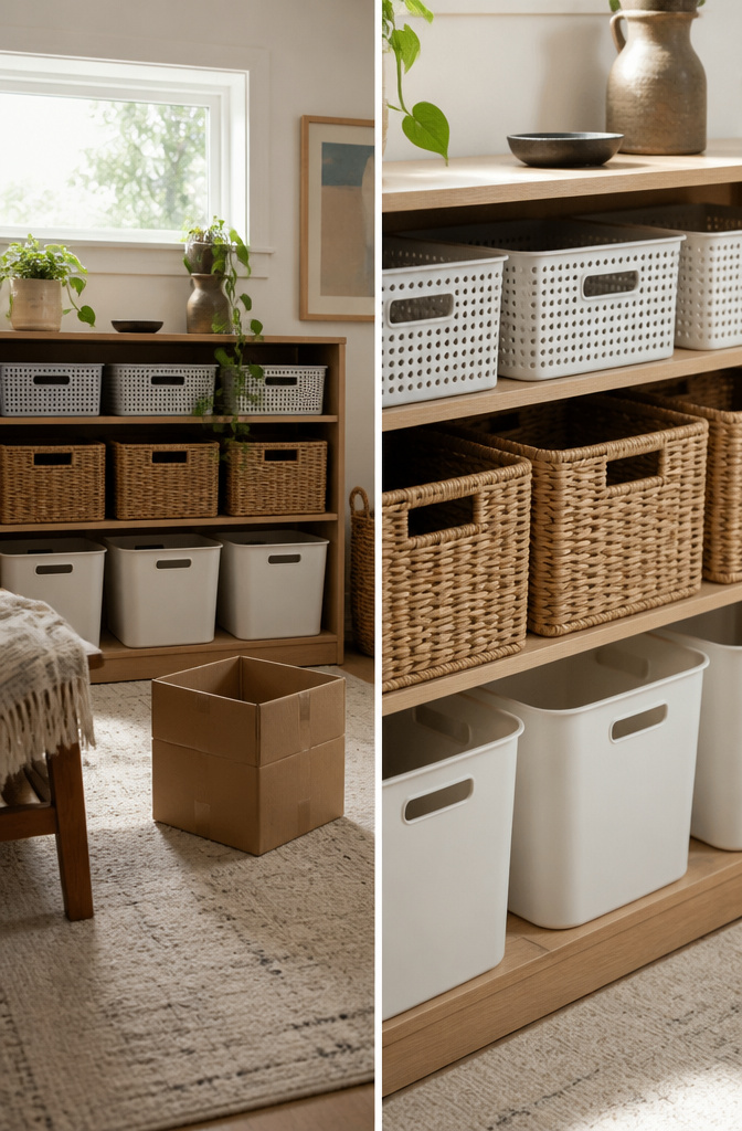 10 Storage Ideas for Small Spaces That Actually Work in 2026 10 A person sorting items into donation piles in a hallway.