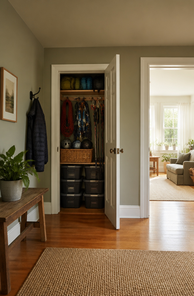 10 Gear Organization Ideas for Your Space in 2026 10 Closet with labeled zones for climbing gear and winter equipment.