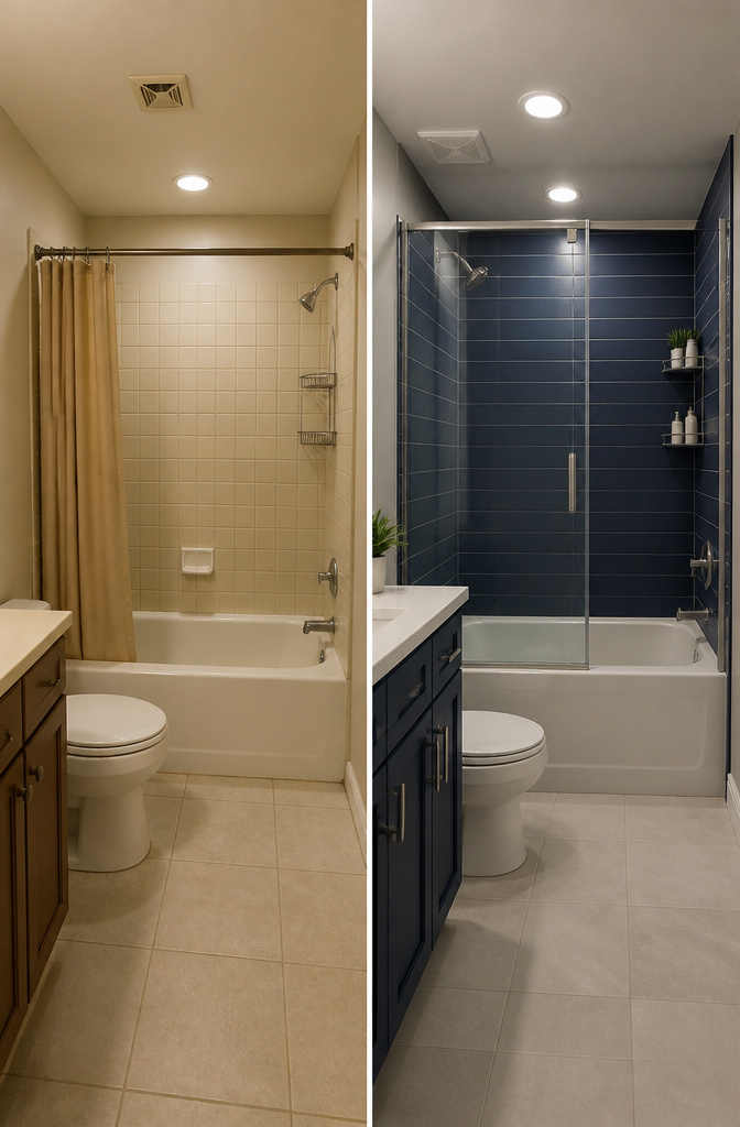 10 Bathroom with Bathtub Ideas for Every Style and Space 11 A small bathroom featuring a compact tub-shower combo installation.