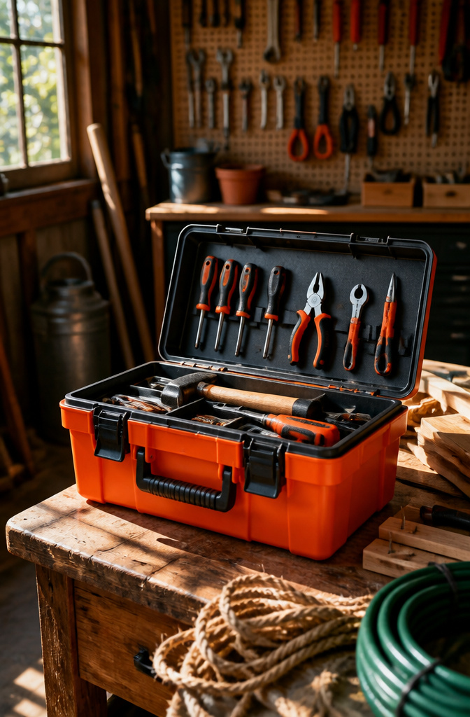 18 Shed Organization Ideas for Tools, Supplies and Storage (2026) 13 A portable toolbox filled with hand tools ready for transport.