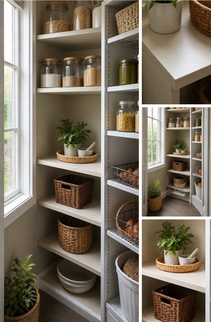9 Small Pantry Shelves Ideas That Use Every Inch (2026) 14 Custom shelf fitting into a corner of a pantry with standard shelves.