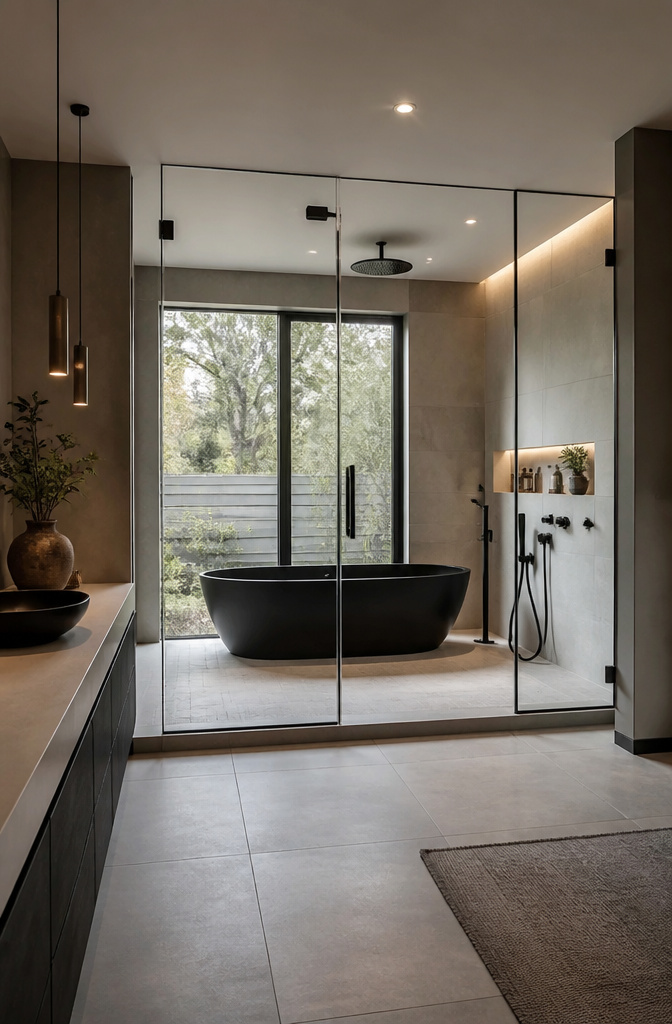 10 Bathroom with Bathtub Ideas for Every Style and Space 15 A freestanding tub located within a walk-in shower enclosure in a bathroom.