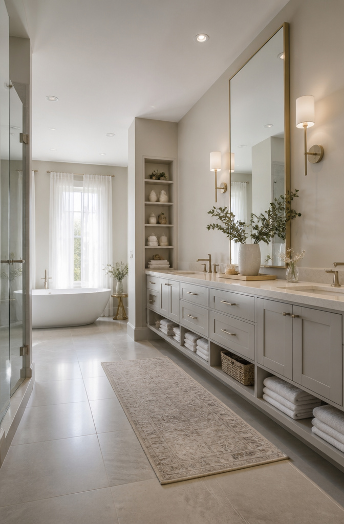 10 Master Bath Storage Ideas That Use Built-In Space (2026) 15 A vertically positioned mirror above a vanity to create a spacious feel.