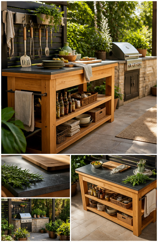 20 Garden Organization Ideas for Sheds, Tools and Supplies in 2026 19 An outdoor workstation with storage for grilling tools and supplies.