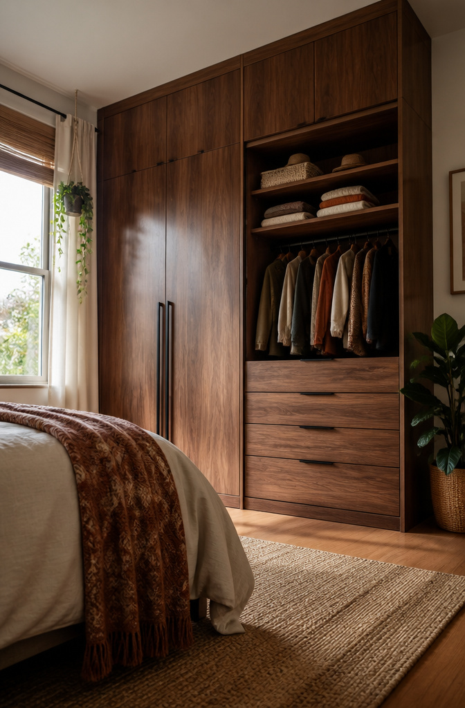 10 Small Bedroom Wardrobe Ideas for Space-Smart Storage in 2026 3 A floor-to-ceiling wardrobe in a compact bedroom.