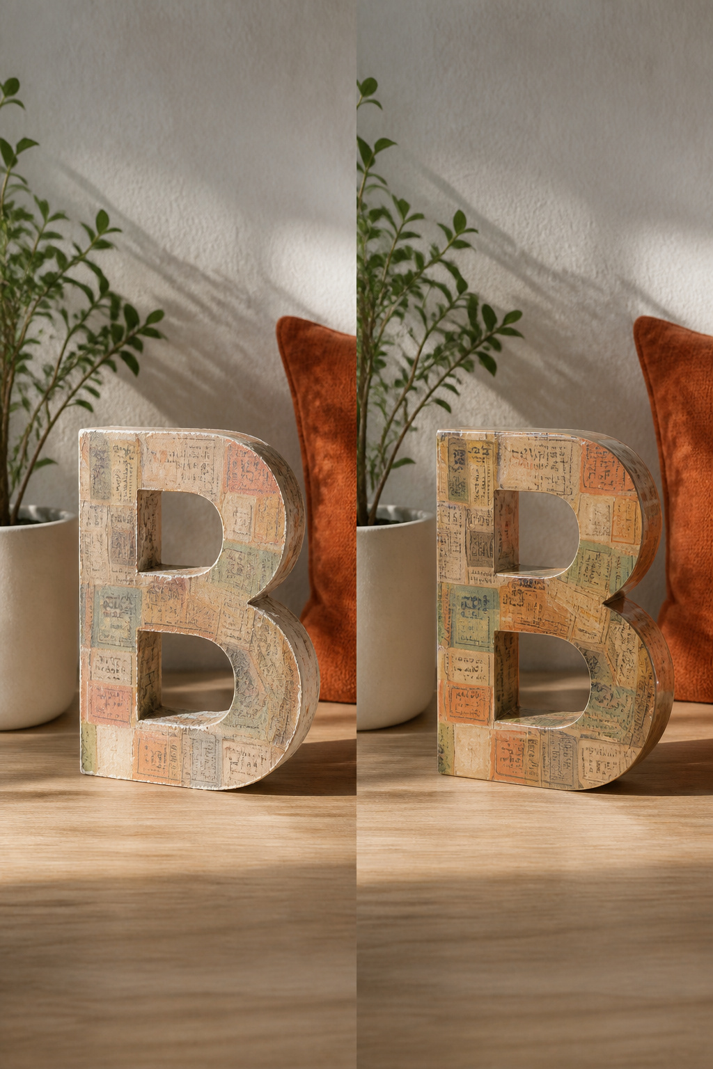 A letter with sanded edges and Mod Podge for sealing.