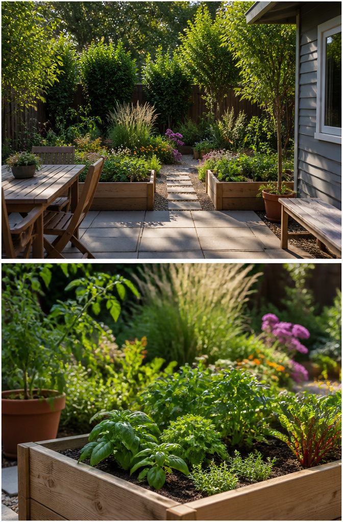 10 Little Backyard Ideas That Maximize Every Square Foot in 2026 7 Tall and medium plants layered in a small garden.