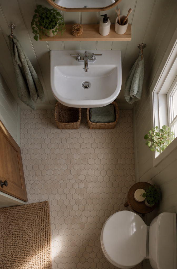 A small bathroom with a wall-mounted sink and narrow shelf.