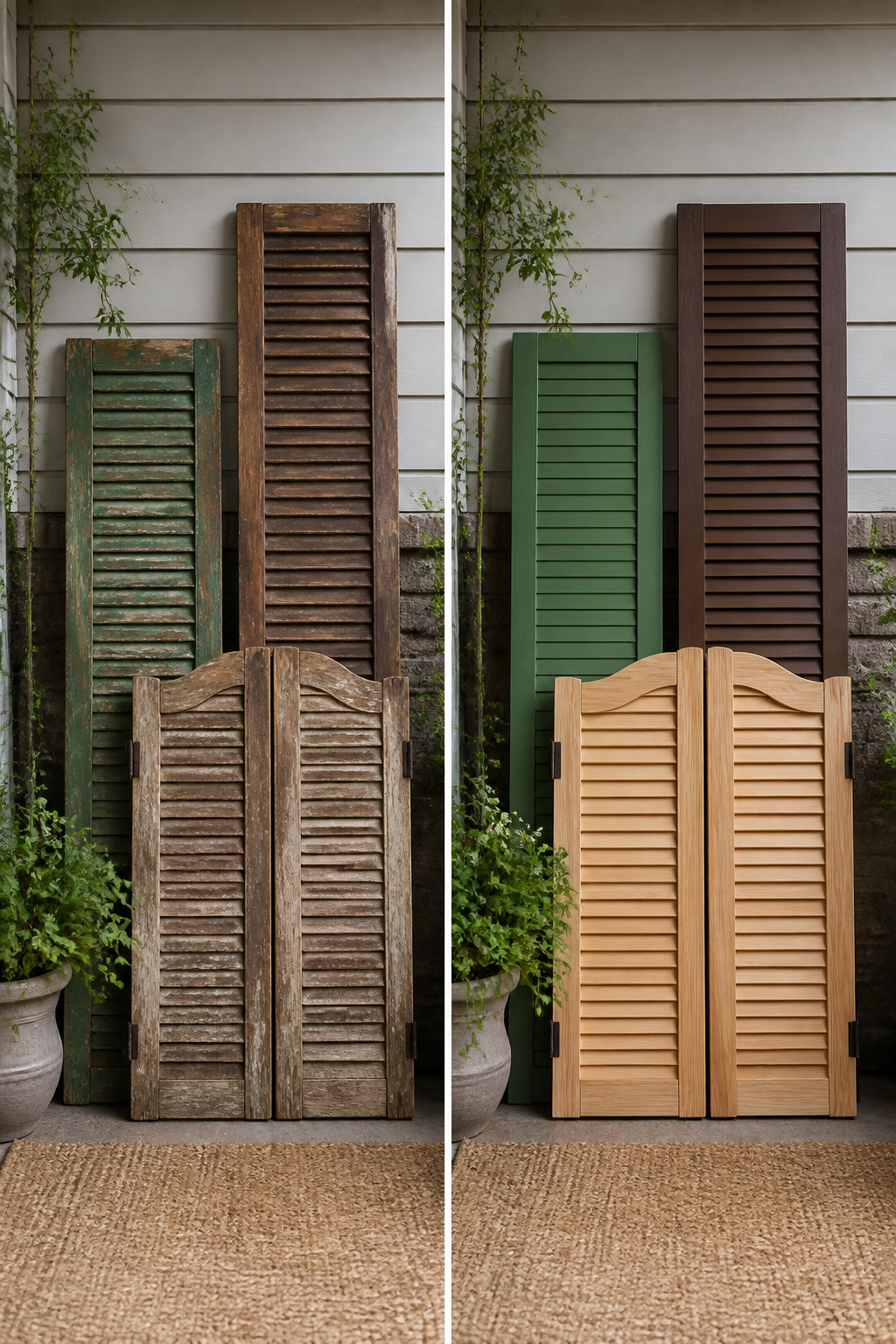 Bi-fold shutters displayed, showing their structure and seam.