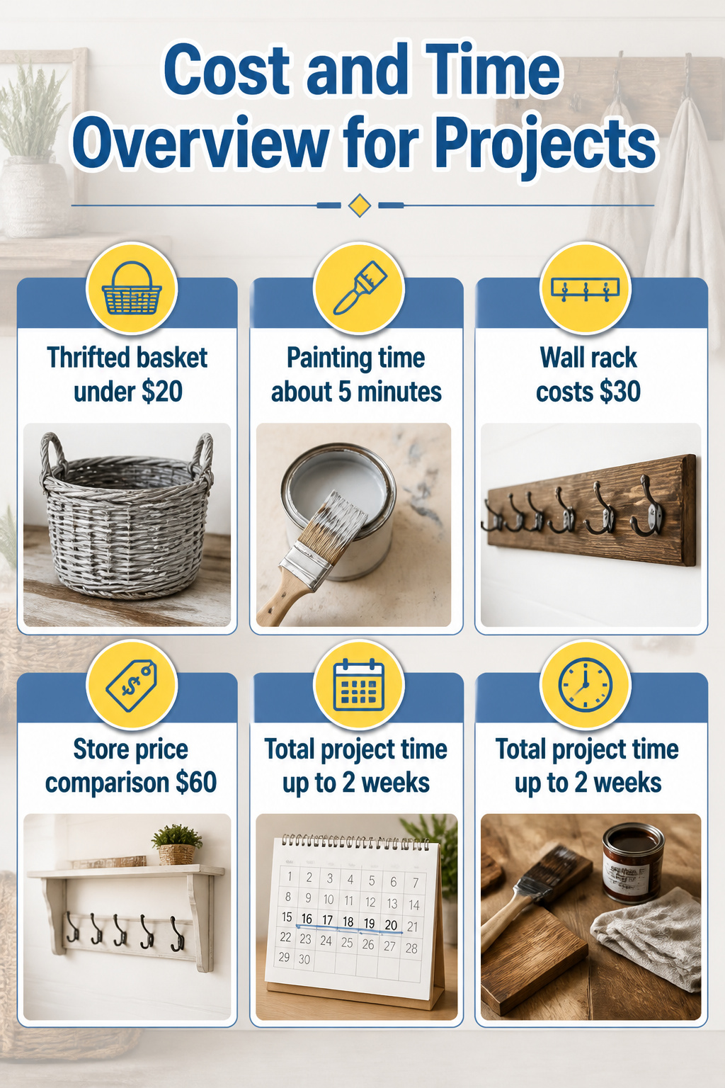 Overview of costs and time for towel storage projects.