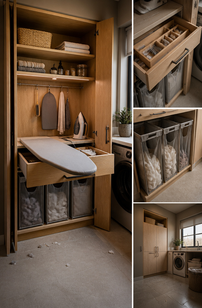 9 Utility Room Cabinet Ideas for Storage, Style and Budget in 2026 9 Cabinet with pull-out ironing board and organized storage.