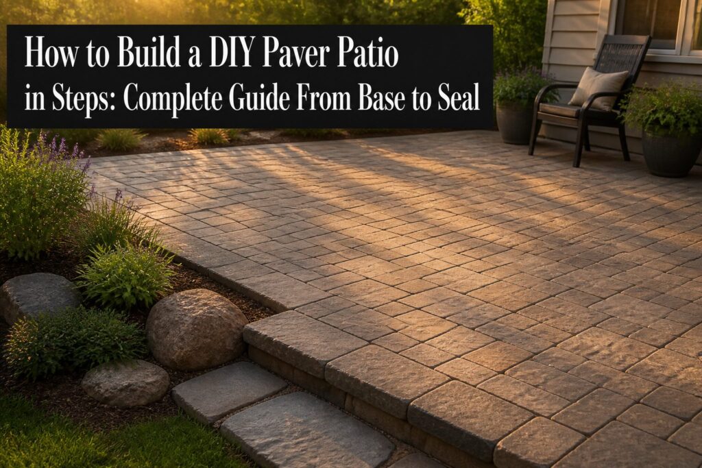A finished paver patio with furniture in an outdoor setting.