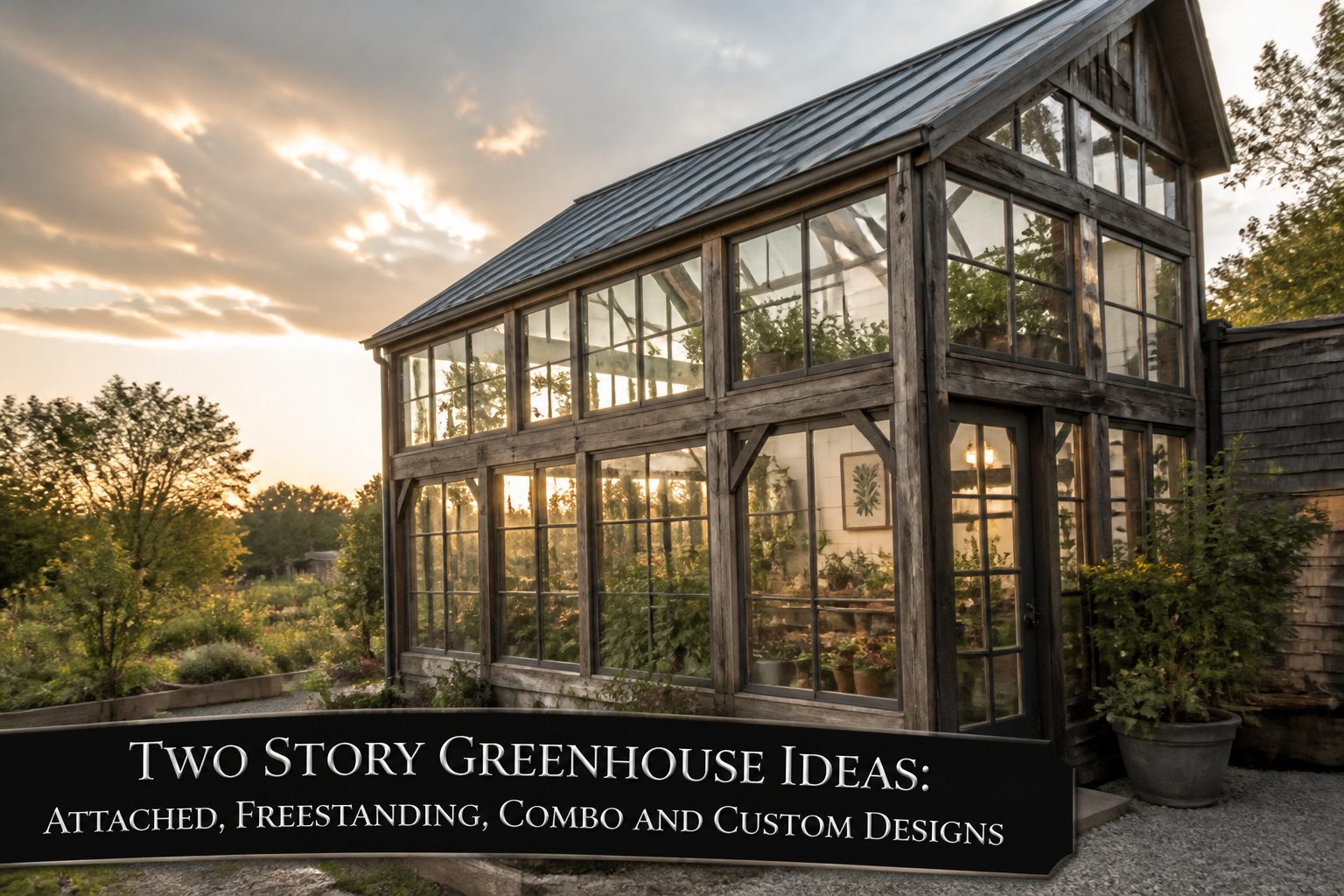A collection of different two story greenhouse designs and styles.